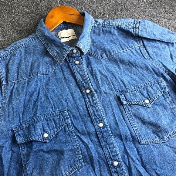 J Crew Shirt Womens 18 Blue Denim Pearl Snap Chambray Top Western Short Sleeve - Picture 1 of 9